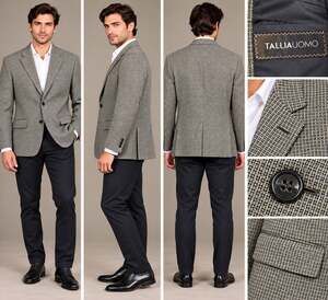 Tallia Uomo Mens Blazer Sport Coat Navy Tan Microcheck Plaid 2 Button